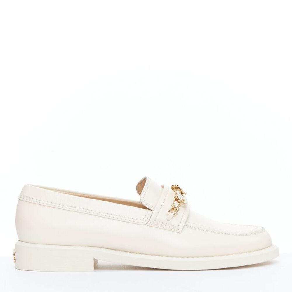 Chanel CC Heart Flower Charm Chain Leather Loafers